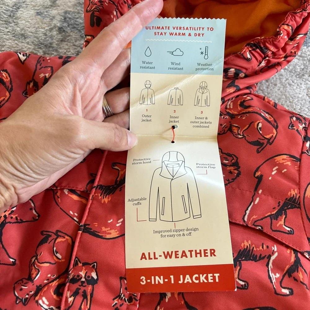 Cat and Jack 3 in 1 Jacket Boys 12 Months Orange Fleece Warm Winter Coat NEW